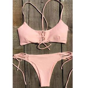 Peach Lace Up Bikini Set